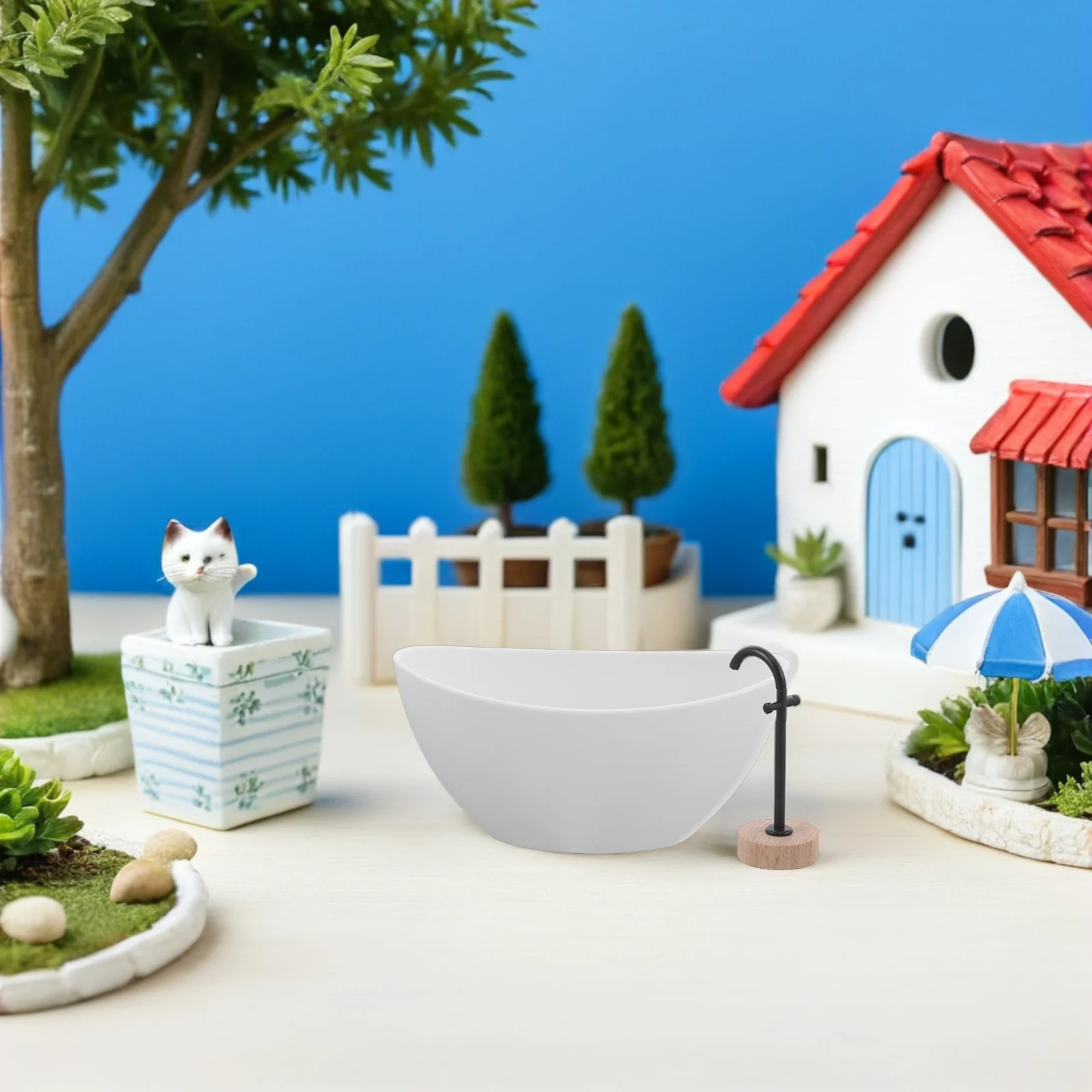 

1Set Dollhouse Furniture Set 1:12 Scale Mini Shower Tub with Realistic Water Faucet for DIY Bathroom Decoration Tiny Working