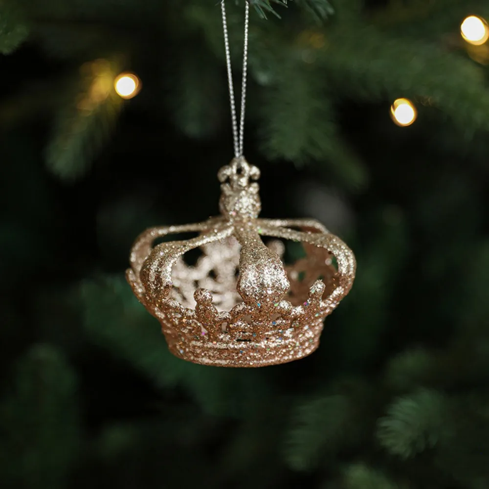 

Gold Christmas Hanging Decoration Plastic Shimmering Xmas Ornament Ball Crown Xmas Tree Festival Favors Christmas Tree Ornament