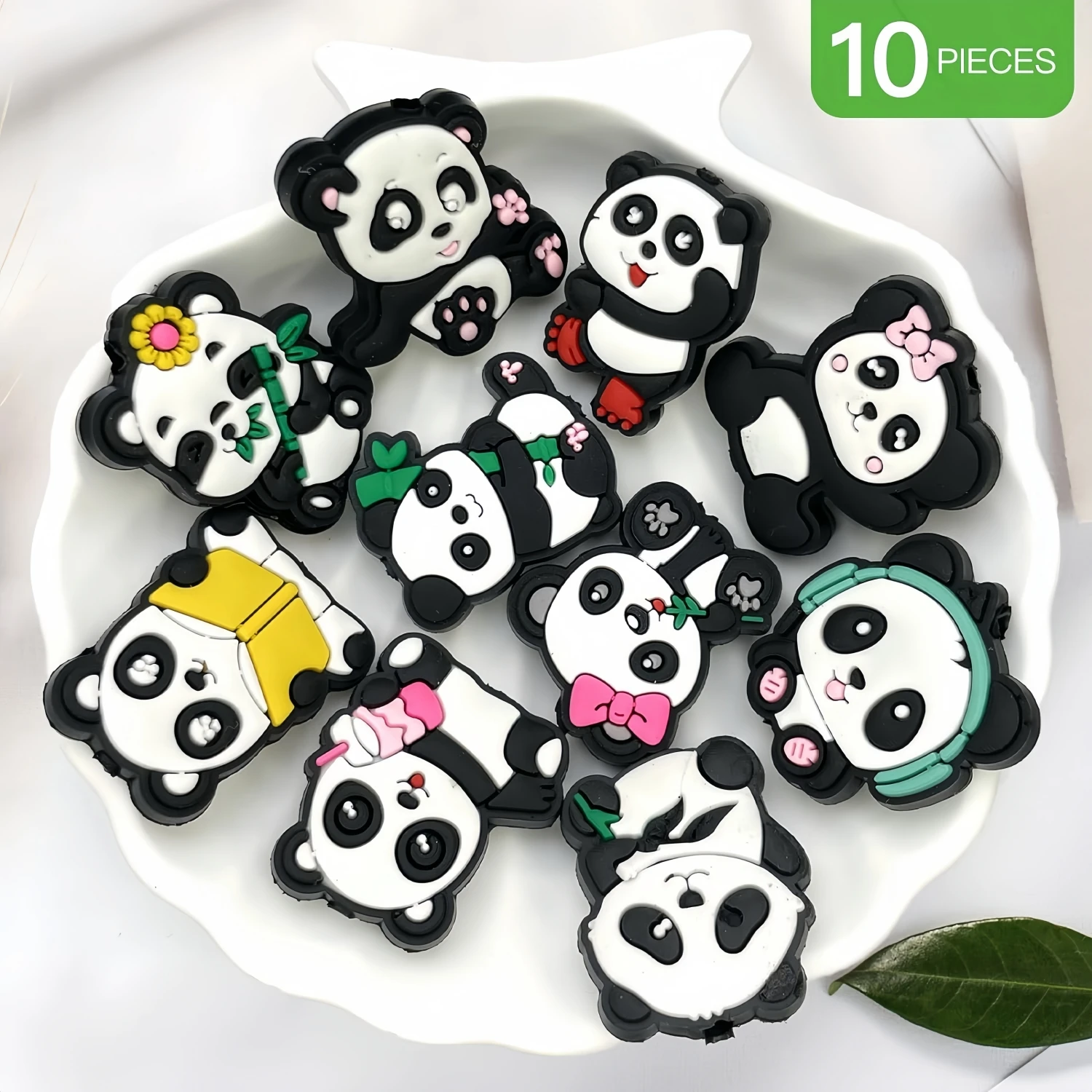 5/10/20pcs Panda Silicone Pen Focal Beads,Halloween Decoration Beads Animal Shape Silicone Focal Beads Bulk Loose Rubber Bead Pen Bead Bead Bead Pen