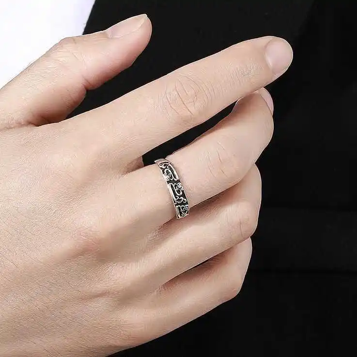 Retro Adjustable 925 Silver Ring for Men Eight Direction Wealth Attraction Xi Wang Ring Stylish Trendy Cool Ring  out