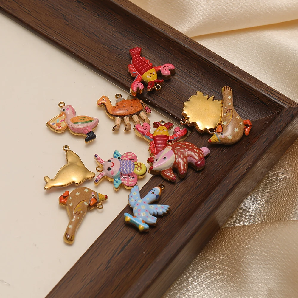 4 Stück Edelstahl-Anhänger mit niedlichen Emaille-Tiermotiven für DIY-Ohrringe, Armbänder und Kinder-Schmuckherstellung – Detail 2