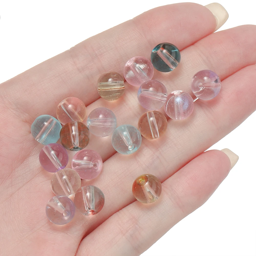 30/50 Uds. Cuentas de vidrio de gelatina transparentes de doble Color de 8mm, espaciador redondo, cuentas sueltas para pulsera DIY, collar, suministros de joyería