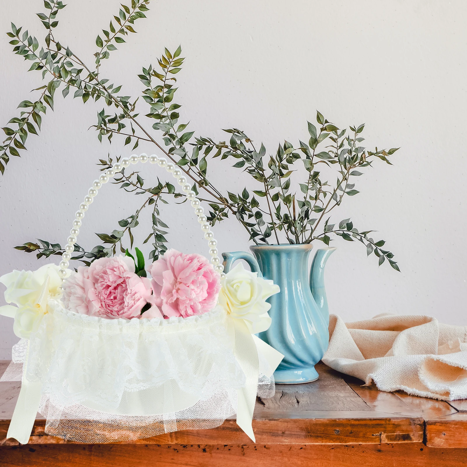 

Wedding Flower Girl Baskets Small White Bride Petal Basket for Sprinkle Flowers Elegant Rustic Design Storage Container