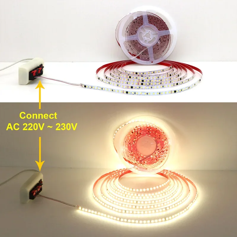 AC 220V 230V LED Strip 2835 120LED/m Home Light Strip Red Ice Blue Green Yellow Pink Flexible And Cuttable Soft Lamp Bar