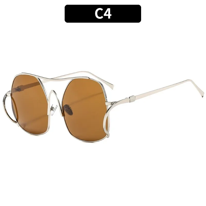 Lunettes de soleil surdimensionnées polygone pour femmes et hommes, marque de luxe en métal, personnalité d'extérieur rétro, Uv400