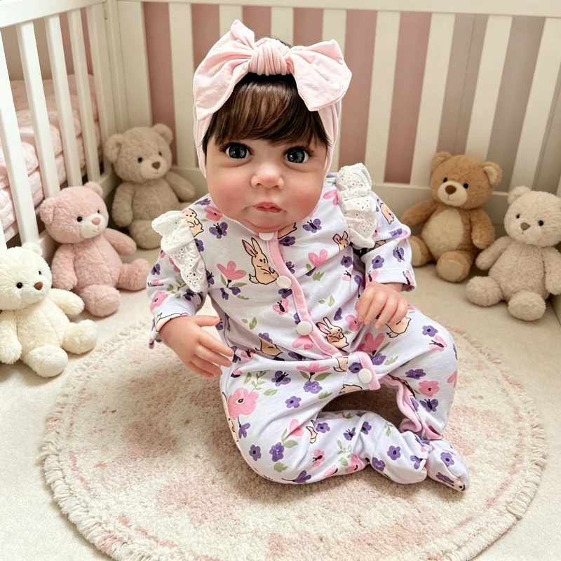 

48cm Toddler Girl Doll Reborn Miley 19inch Soft Cloth Body Girl Doll with Rooted Brown Hair