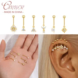 CANNER 1Pc 925 Silver Versatile Snowflake Octagonal Star Stud Earring For Women 18K Gold Crown Horse Eye Upper Ear Cliff Jewelry