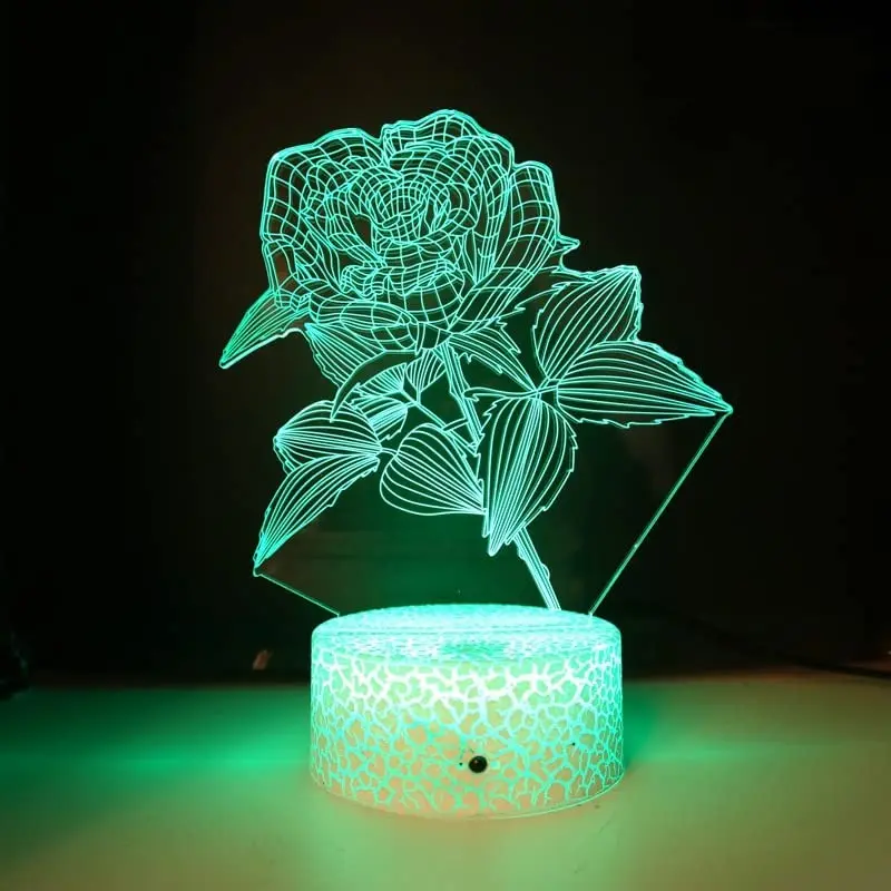 Imagem -04 - Nighdn Flor Luz da Noite 3d Rosa Candeeiro de Mesa Cor Mudando Brinquedos Decoração do Quarto Dia dos Namorados Presente para o Amante da Menina Amigos