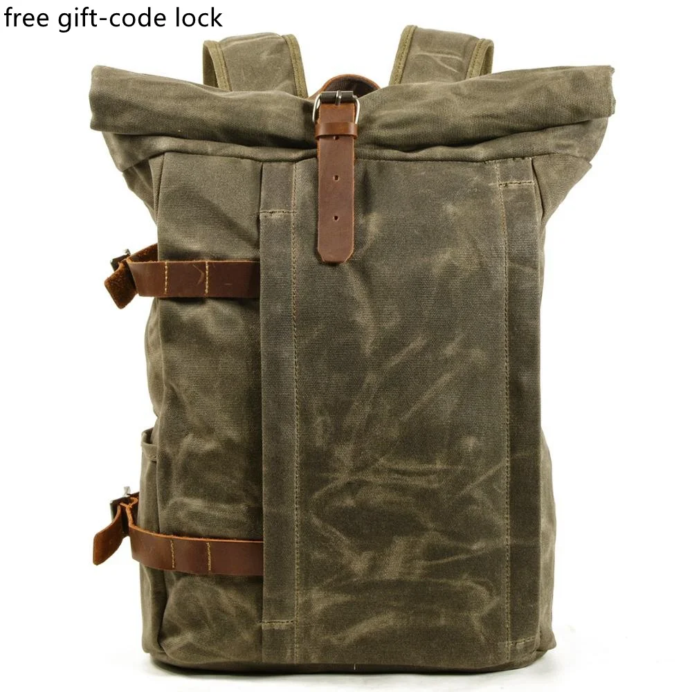 

Weysfor Oil Waxed Canvas Backpack Laptop Bag Multifunctional Outdoor Anti-theft Waterproof Travel Leisure