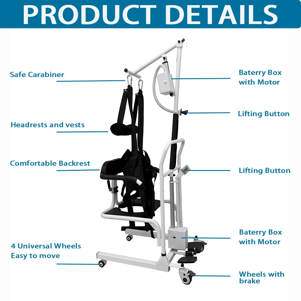 AIROW Electric Safe Handicap Patient Transfer Lift with Upper Body Sling Vest, Elderly Mobility Device Home Nursing Machine