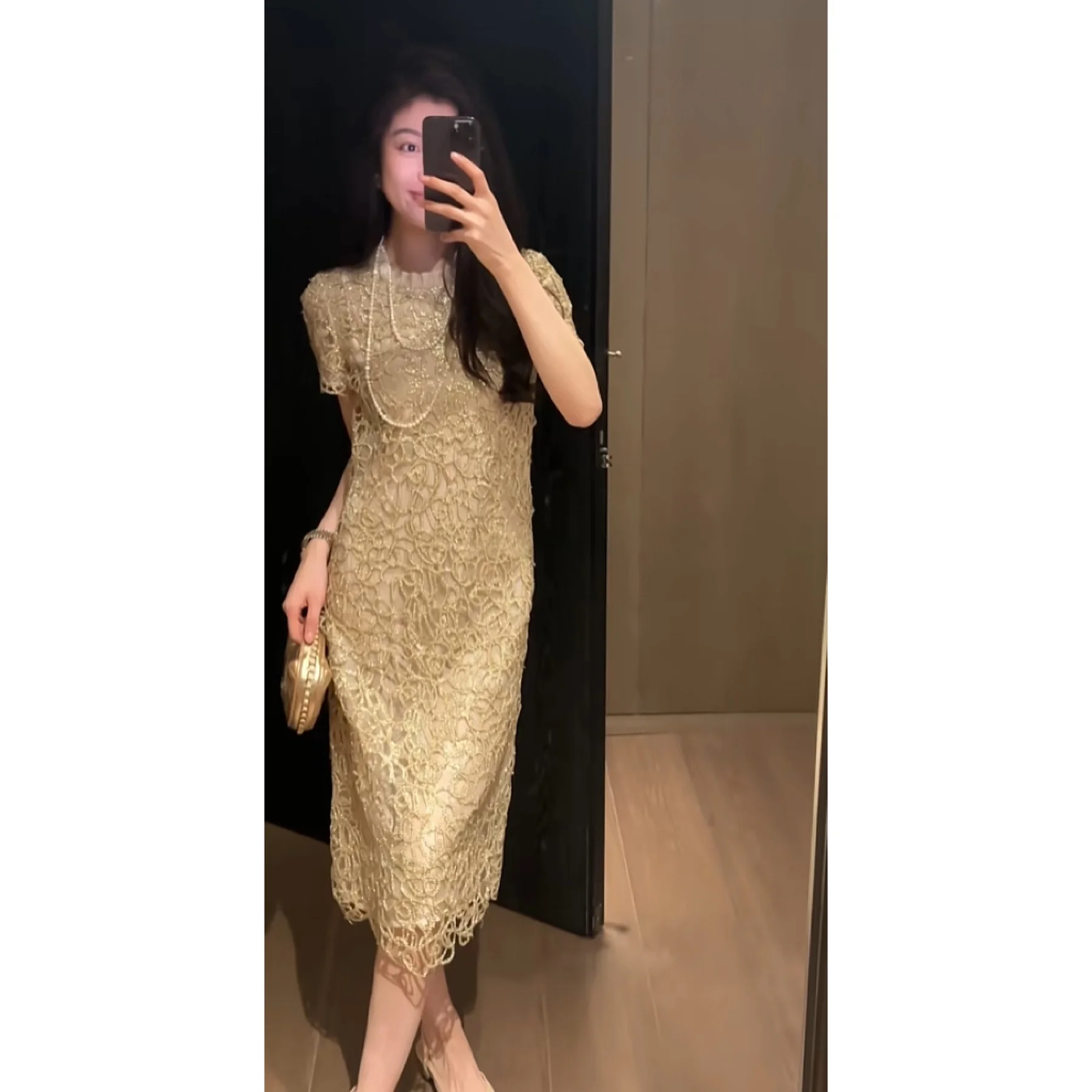 

2NCOU Summer New Heavy Embroidery Hollow out Texture Short Dress Sleeveless H Version Polyester Fiber Casual Elegant Style