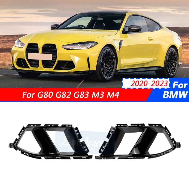 

For BMW G80 M3 G82 G83 M4 2020-2023 Gloss Black Front Bumper Side Air Vent Trim Fog Light Lamp Hood Intake Frame Cover Grille