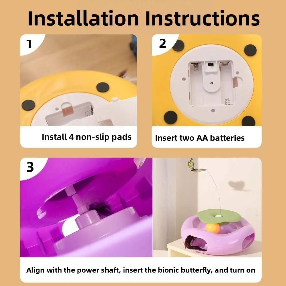 창의적인 전기 고양이 장난감 회전형 내장 깃털 미끄럼 방지 나비 고양이 티저 귀여운 만화 스마트 인터랙티브 고양이 장난감