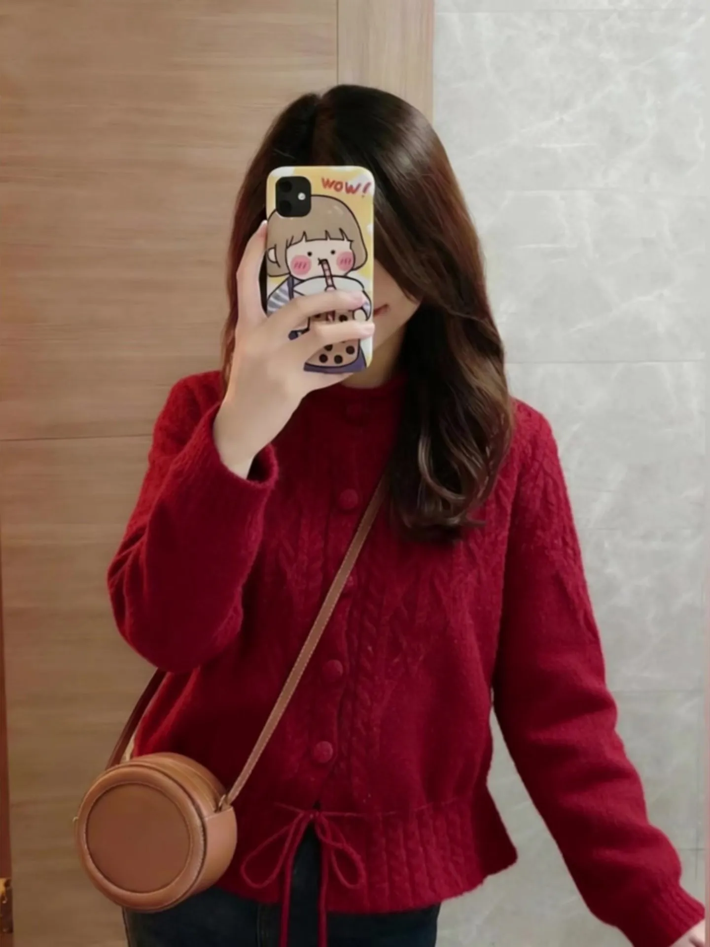 

Корейский вязаный свитер Sle Aosphere Lazy Sle с поясом для похудения, универсальный зимний новый женский красный трикотаж Long Sve