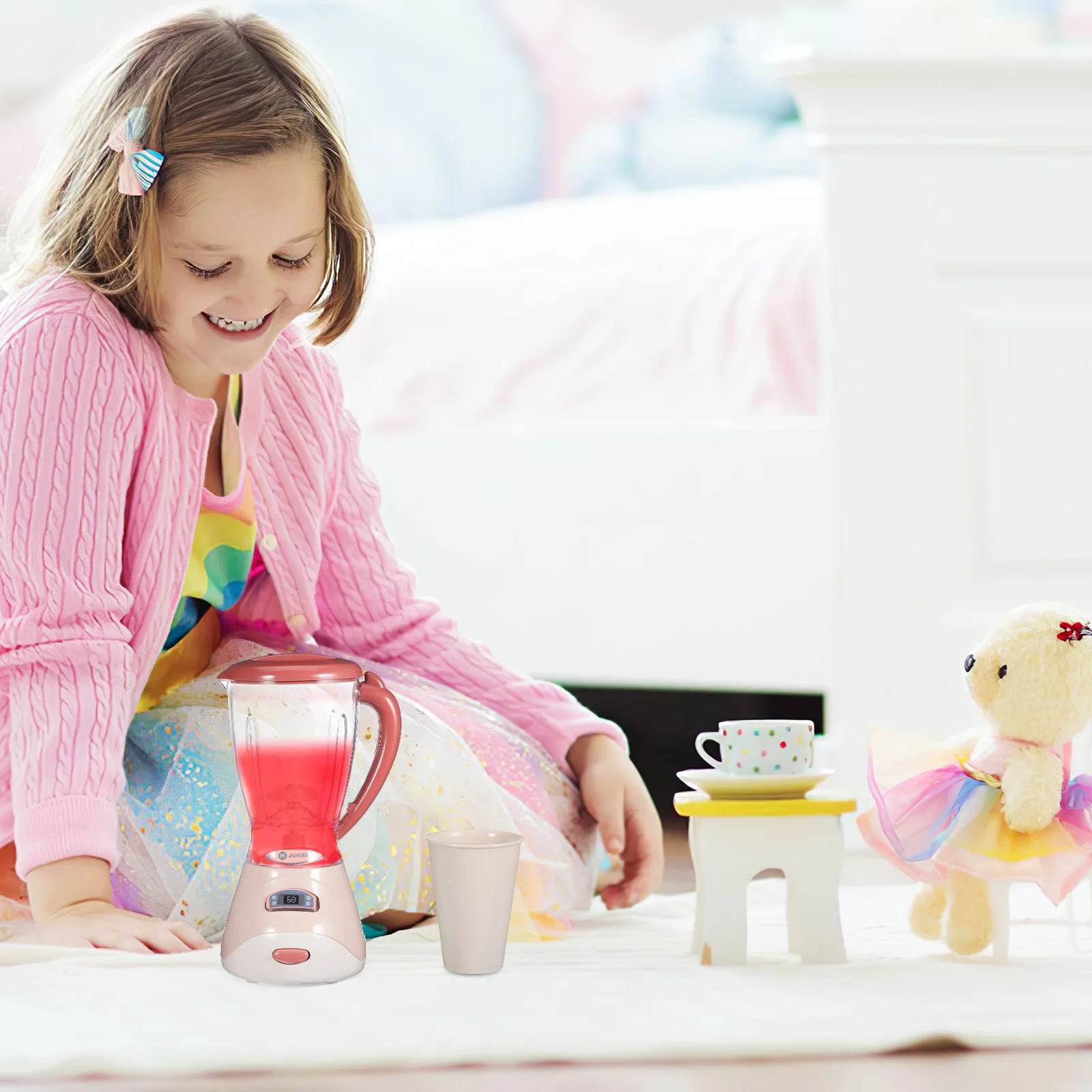 Máquina de suco elétrica meninas brinquedos casa de bonecas jogar cozinha acessórios da criança para crianças plástico pequeno espremedor viagem