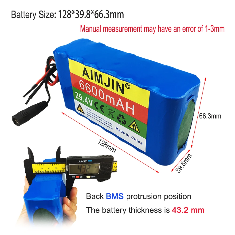 7S2P 29.4V 6600mAH 18650 Li-ion battery pack, built-in intelligent BMS protection board, with charger