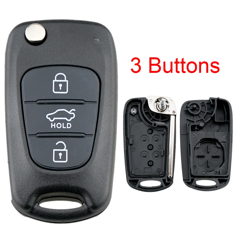 3 Buttons Car Key Fob Case Shell Replacement Flip Folding Uncut Blade Car Key Case Fit for Hyundai Kia