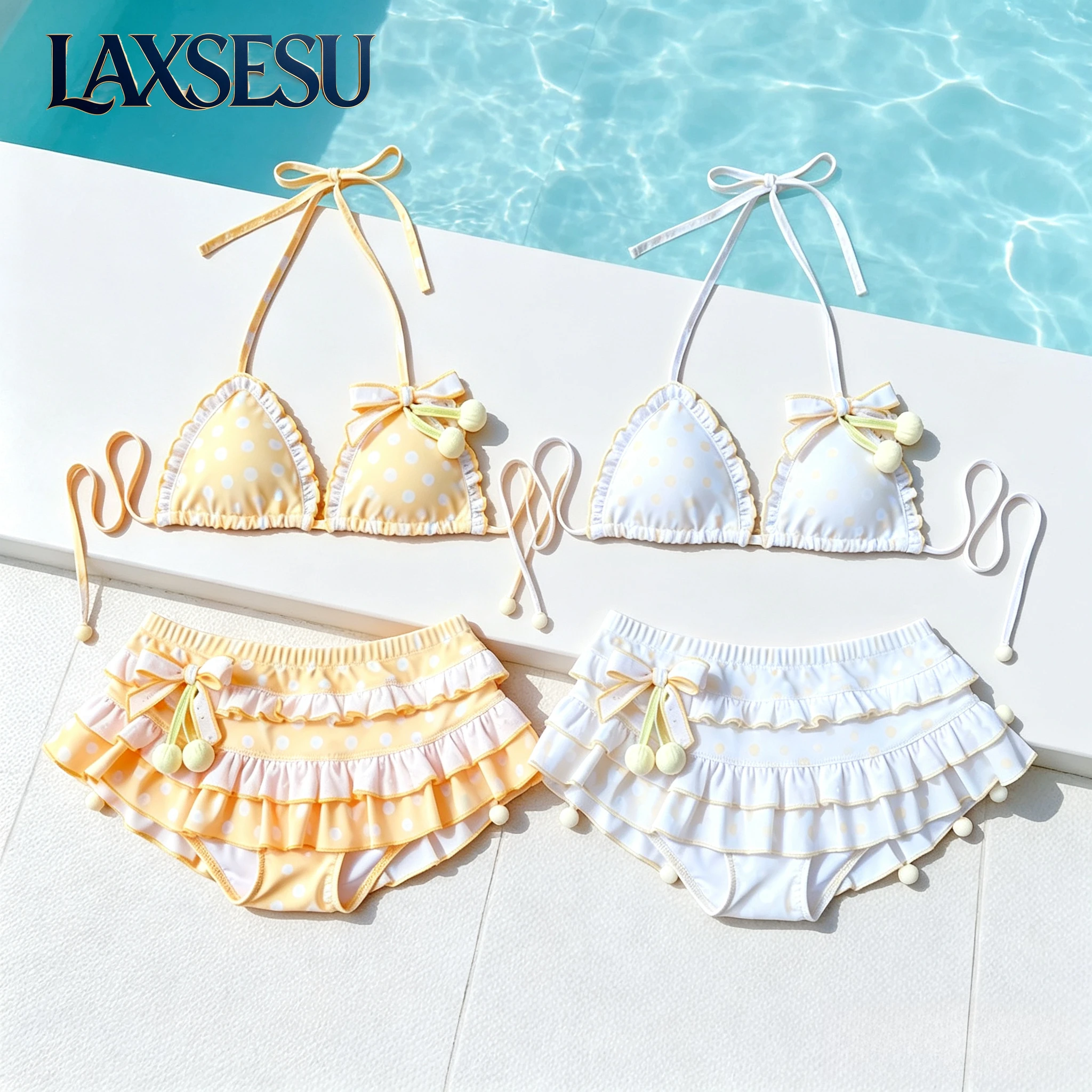 Sexy Swim Suit Fashion Split Swimsuit Women's Bikinis Set Ruffled Neck Hanging Vacation Girls' Swimsuit Summer Sweet and Cute