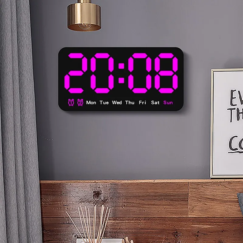 Sprachsteuerung, große digitale Wanduhr, Temperatur, Datum, Woche, DST, Schlummer-Tischuhr, 12/24 Stunden, Dual-Alarm, Wand-LED-Uhr
