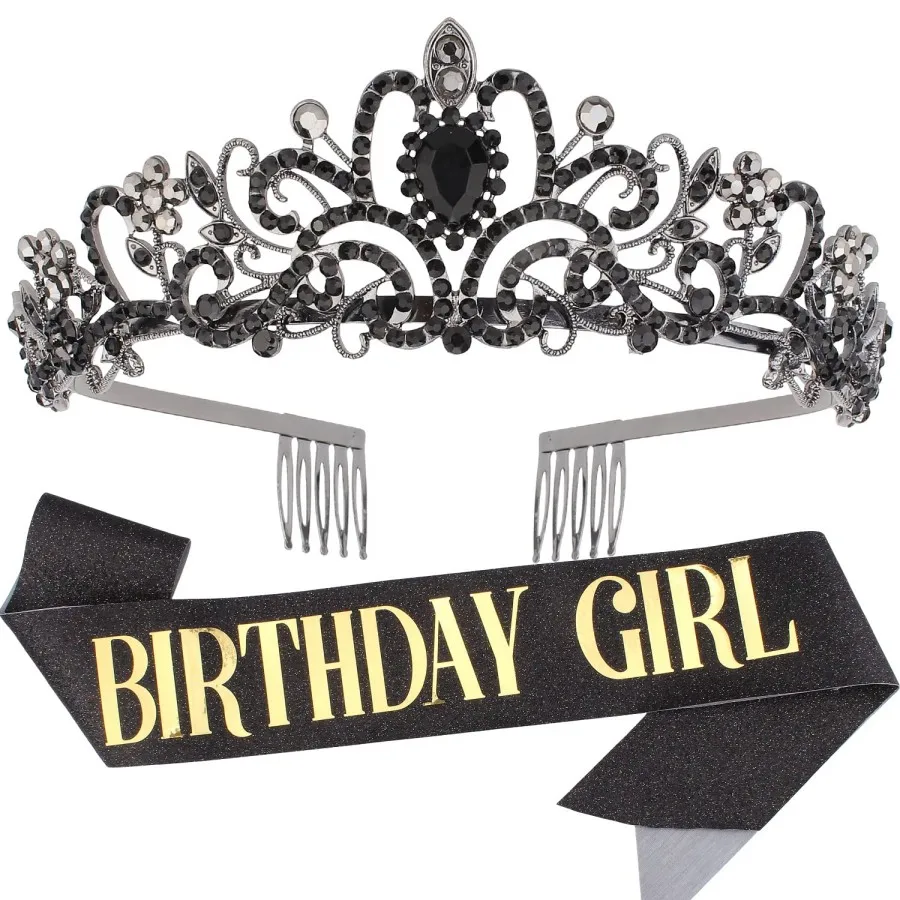 2-teiliges Set Glitzernde Strass-Kristall-Krone Tiara Geburtstagsmädchen Schärpe Krone für Frauen Mädchen Geburtstagsparty Dekorations-Set – Detail 7