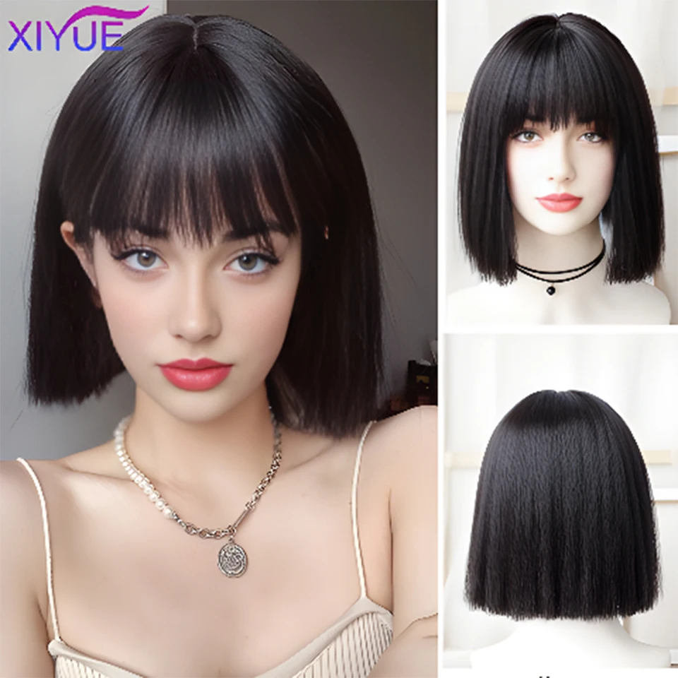 

Short Bob Wig With Bangs Synthetic Wigs For Women Ombre Black Red Blonde Pink Lolita Cosplay Party Natural Hair Perruque Bob