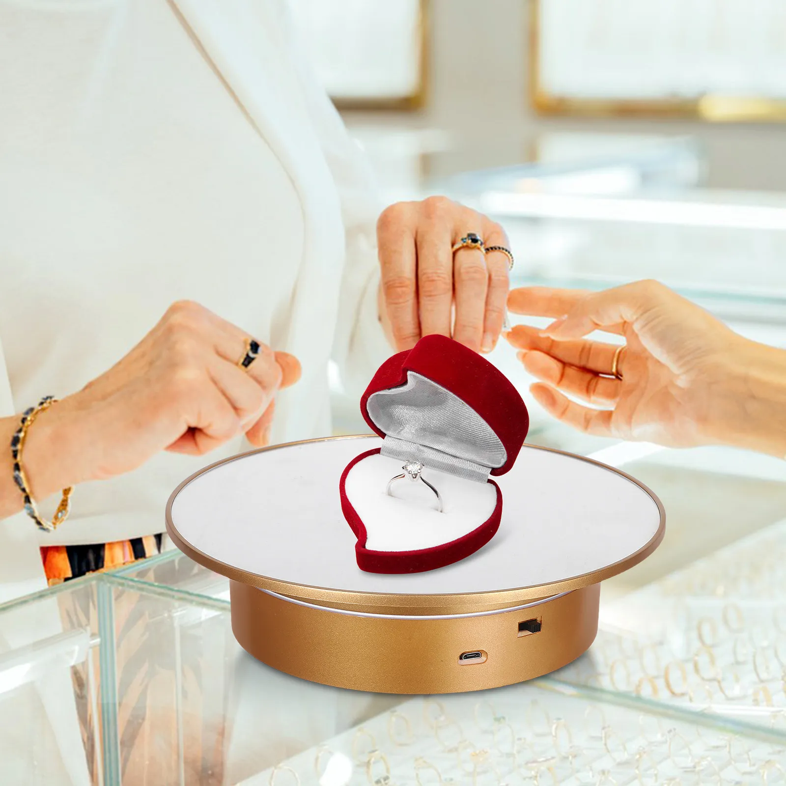 

Electric Rotating Display Stand Jewelry Live Streaming Video Recording Portable Platform Product Showcase