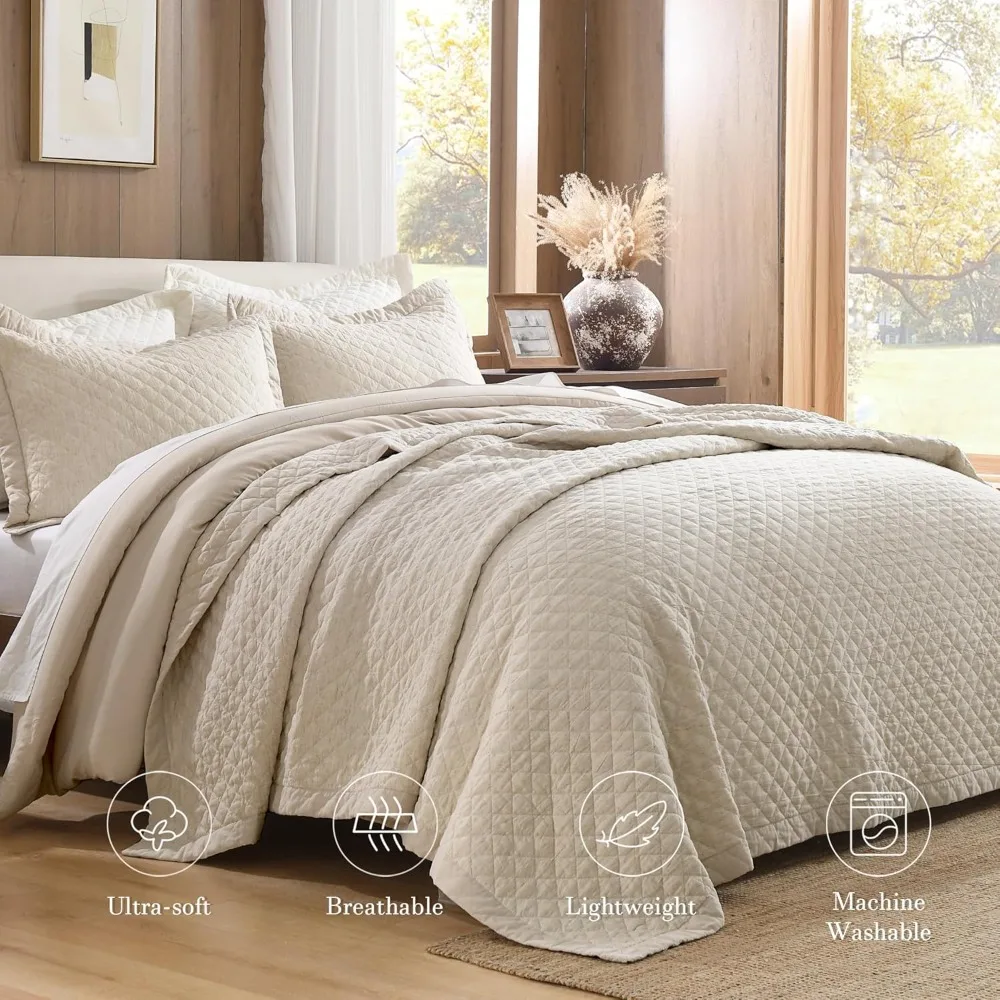 طقم لحاف من القطن والكتان بحجم كينج مع غطاء سرير خفيف الوزن ومغسول مسبقًا #2