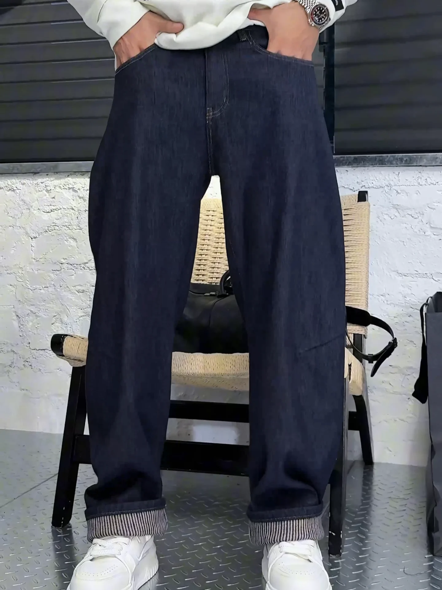 

Повседневные джинсы с прямыми штанинами в стиле ретро, мужские свободные повседневные брюки с широкими штанинами, новые зимние модные и хаоме