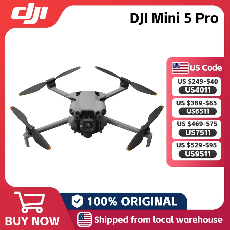 كاميرا DJI Mini 5 Pro مقاس 1 بوصة كبيرة CMOS، مستشعر العوائق متعدد الاتجاهات، خفيفة الوزن ومحمولة