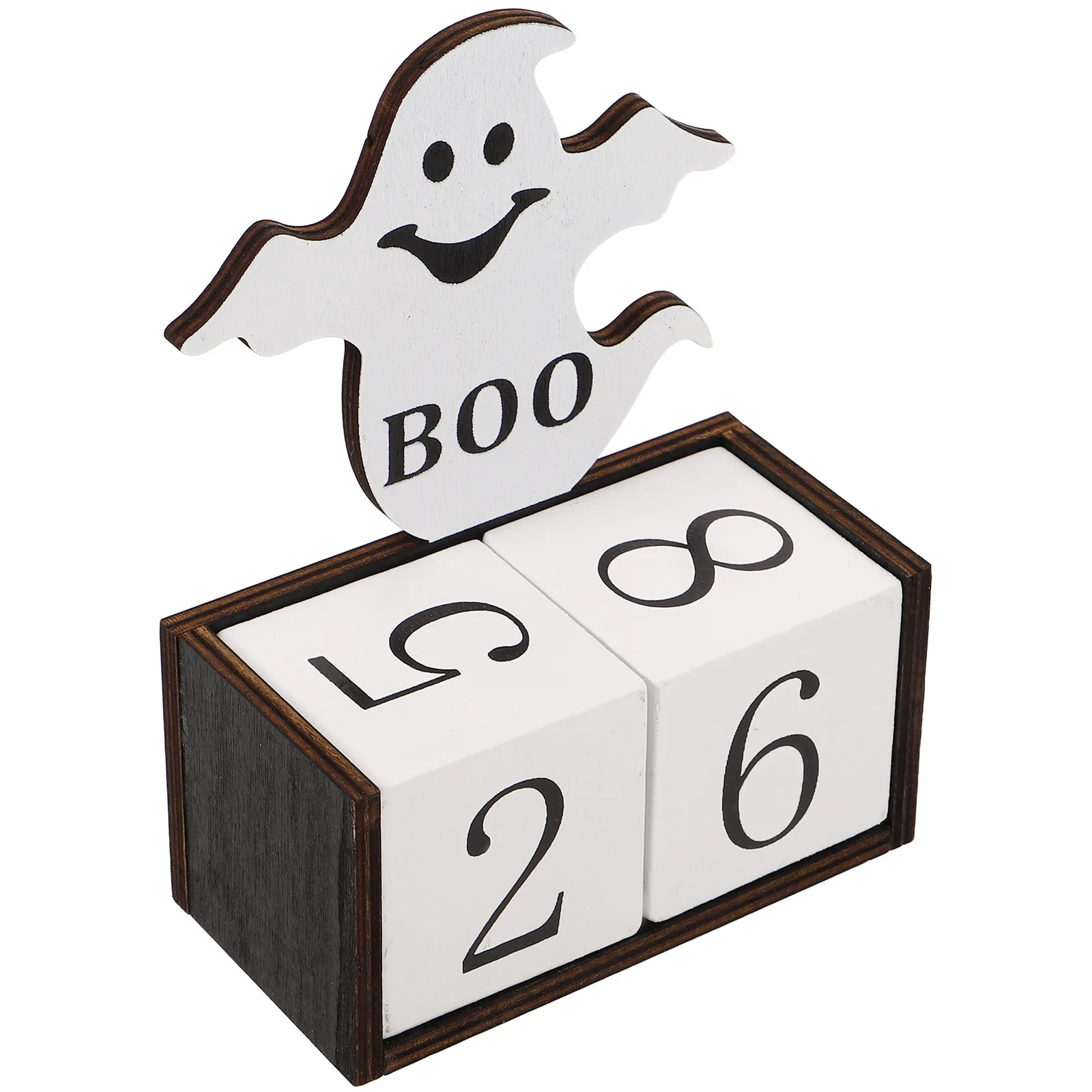Halloween Wooden Desk Calendar – Rustic Standing Tabletop Calendar for Home, Office, Bookshelf & Living Room Decor