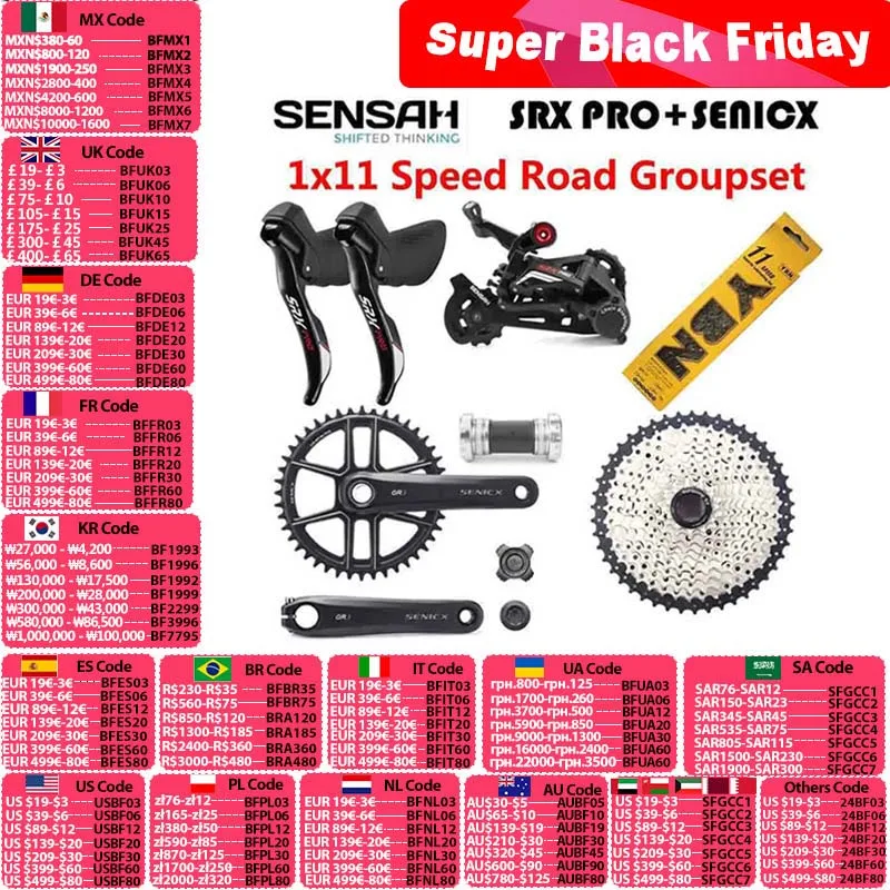 SENSAH SRX PRO 1x11 Speed 11s Road Bike Groupset STI R/L Shifter Rear Derailleurs GR3 Crankset Cassette Gravel-Bikes Cyclo-Cross