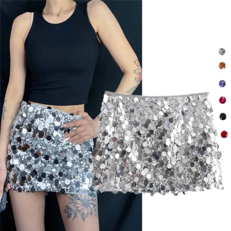 

Sexy Sparkling Skirt A-Line Design Slimming f-length ort Skirt Retro Hong Kong Sle Street Faion Pure Color