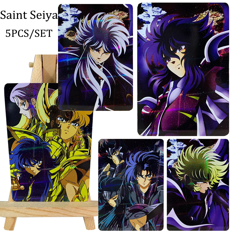 Saint Seiya DIY 5PCS/SET Hyoga Shiryu Seiya Phoenix Ikki Gauze glitter rainbow glitter texture refraction collectible card