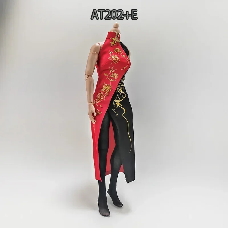 1/6 skala kobieca sukienka Cheongsam Colorblock drukowane rozcięcie ubrania dla 12 Cal figurki żołnierz TBL AT203 lalka ciało