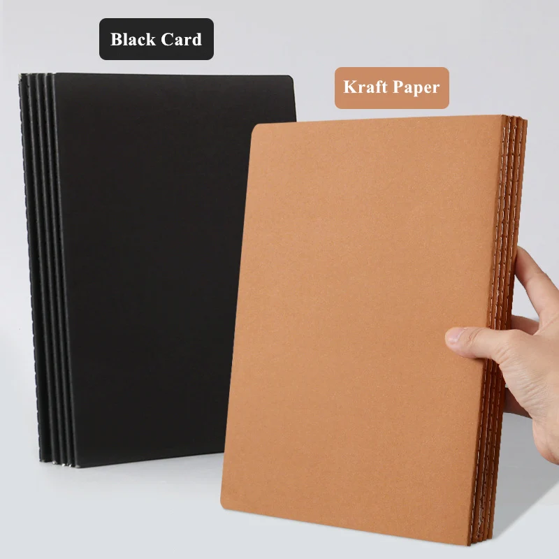 Composition Notebooks Kraft Black Card Journal School&Office daily writing lined blank paper 76 pages Students diary homework