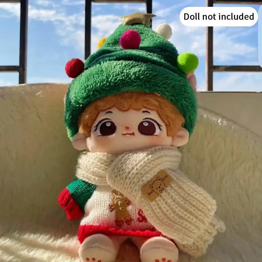 For Baby Three V3/20Cm baby clothes Christmas set gingerbread man sweater bear scarf three-piece set cotton doll cloth outfit