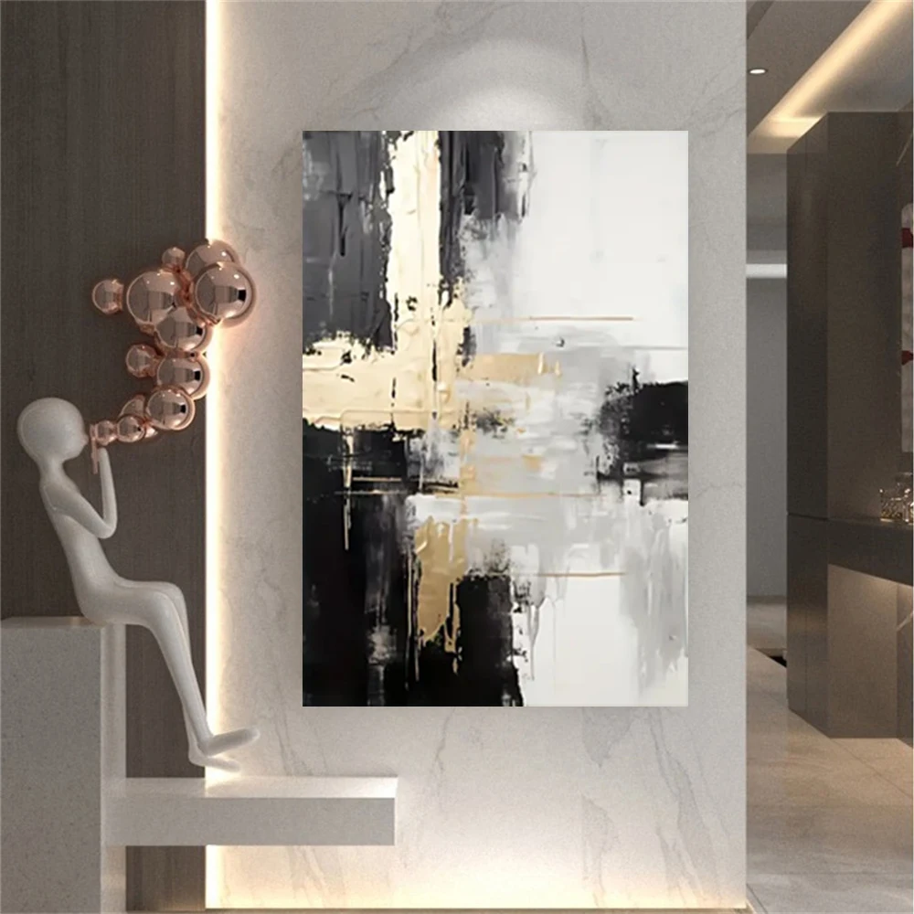 

100% Hand Painted Abstract Oil Painting On Canvas Gold Gray Texture Wall Art Picture Pop Mural For Living Room Home Decor Paint