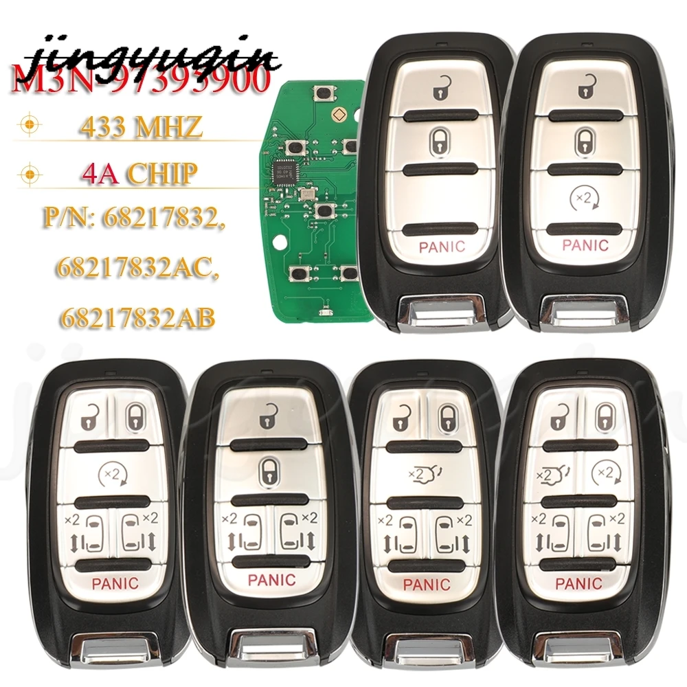 

jingyuqin M3N-97395900 68217832AC/AB Proximity Smart Remote Key Fob 433Mhz 4A Chip For Chrysler Pacifica 2017+ Voyager 2020+