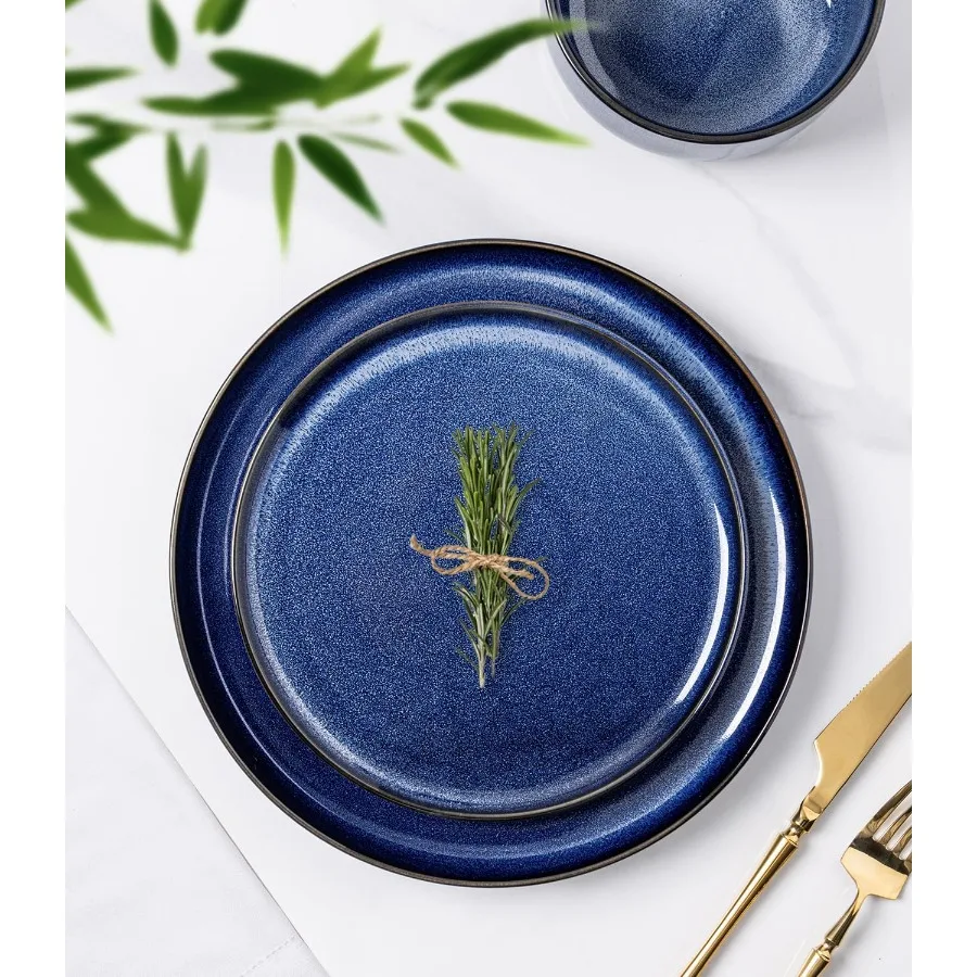 Ceramic Dinnerware Sets for 4 12 Pieces Handmade Reactive Glaze Plates and Bowls Set Scratch Resistant Dish Set Oven and Microw
