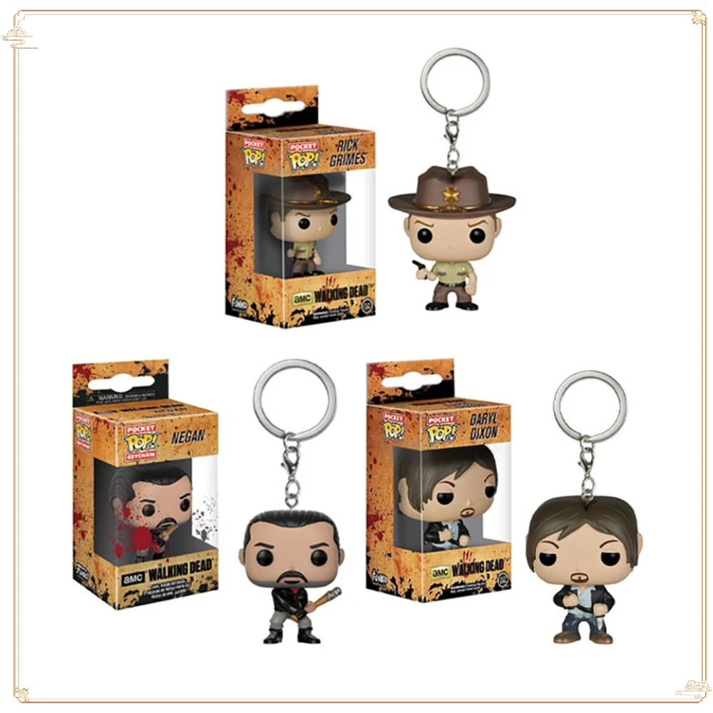 

FUNKO Pocket The Walking Dead Keychain Dolls Rick Grimes Daryl Dixon Christmas Backpack Pendant Toys Models Collection Keychain