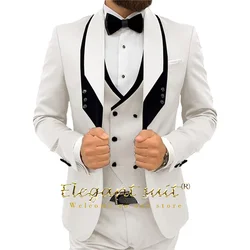 Men's black collar 3 piece suit (single button jacket vest and trousers) custom wedding groom dress elegant slim fit tuxedo