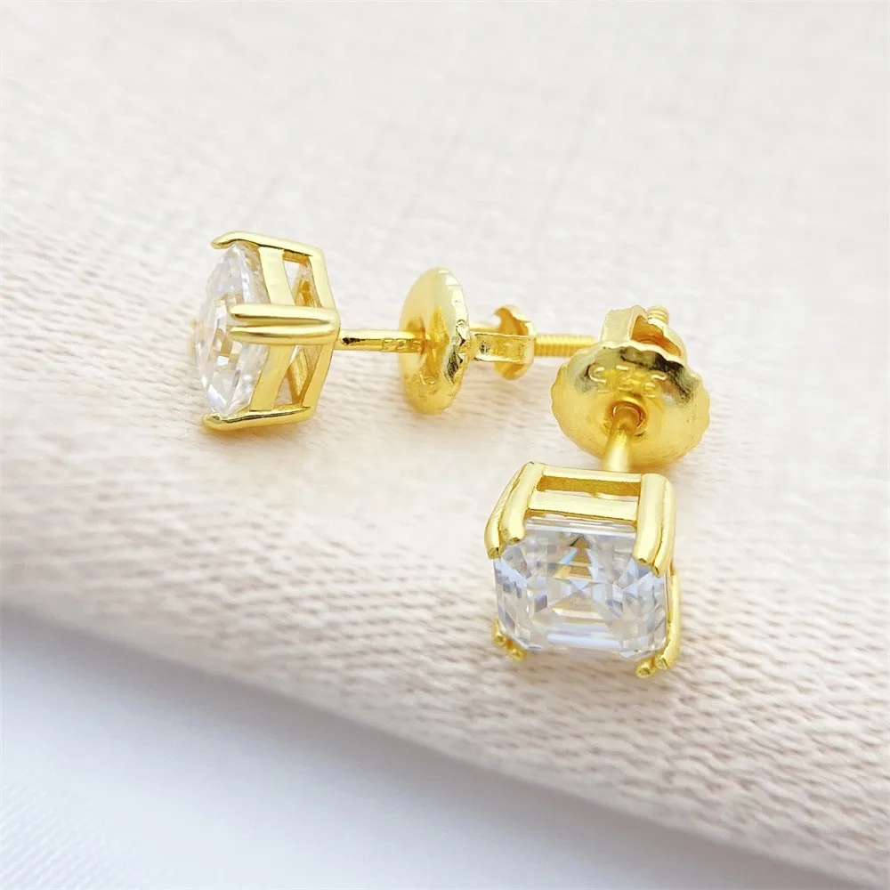 100% Asscher D color Moissanite With Certificate 925 Sterling Silver Earrings personality Stud Fine Jewelry for Woman