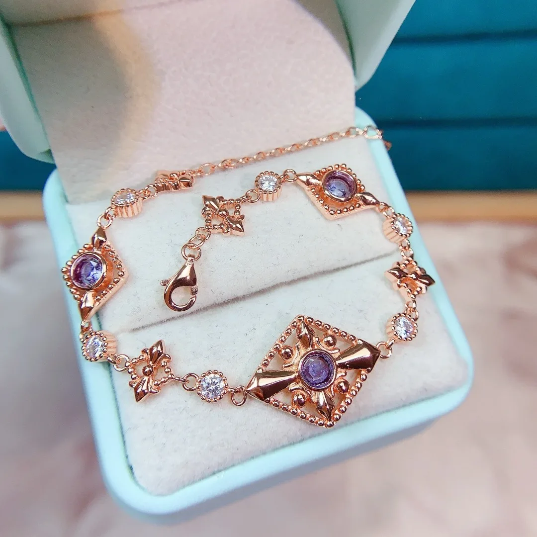 

Luxurious S925 Silver Bracelet Featuring A Vivid Sparkling Natural Amethyst Crystal Designed By A Designer