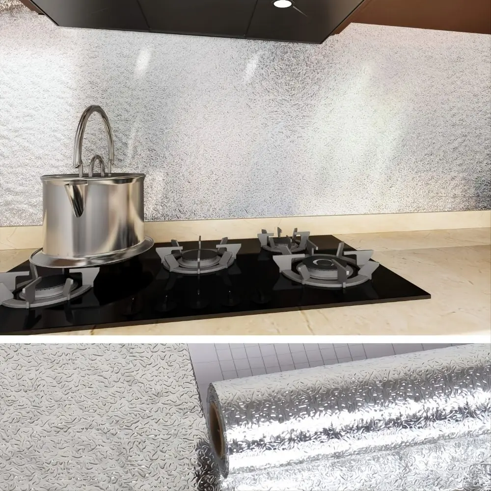 1 Roll Aluminum Foil Oil-proof Wallpaper Self Adhesive High Temperature Kitchen Sticker Waterproof Anti Fouling