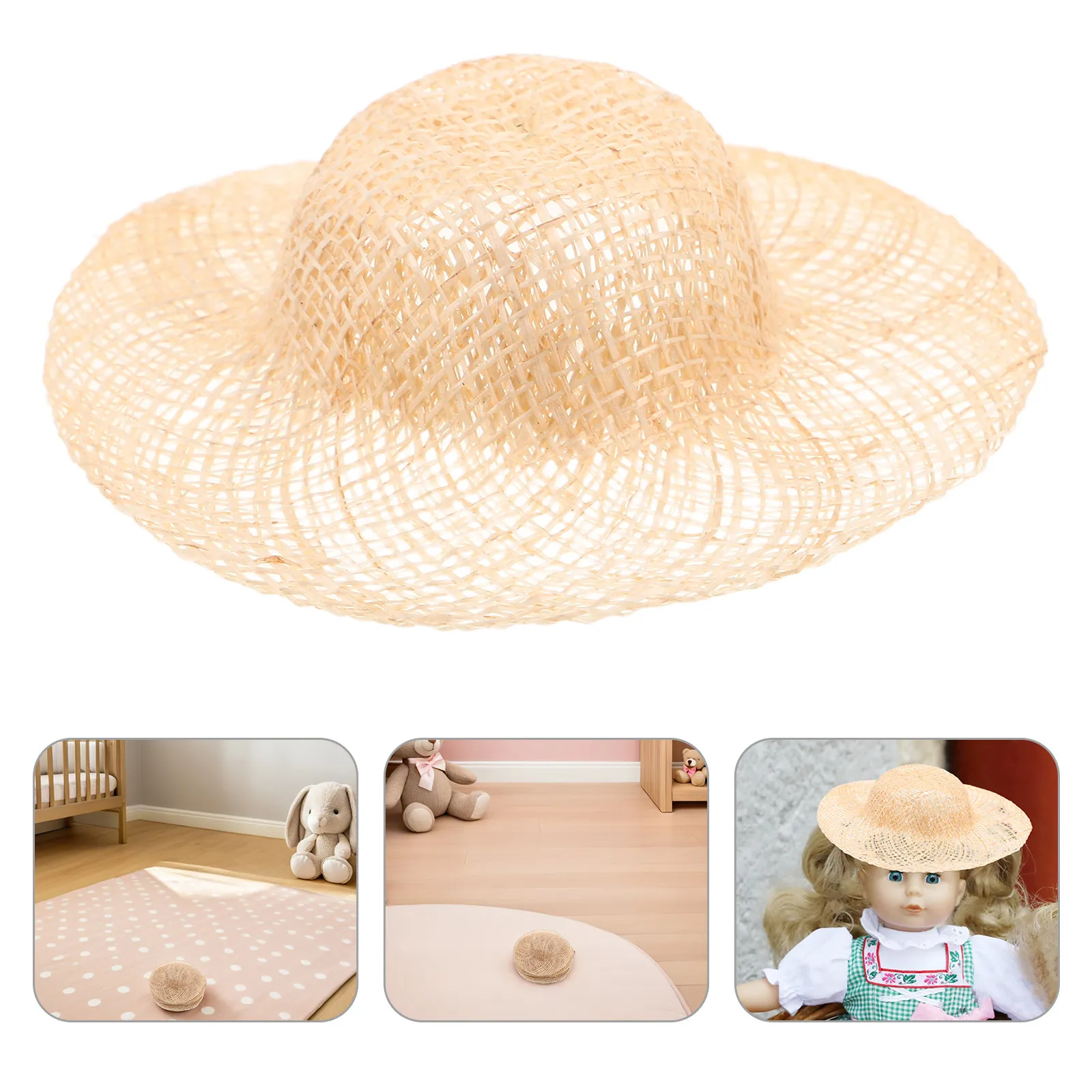 12Pcs Miniature Straw Hats Handwoven Small Knitting Hats Beige 8Cm for DIY Craft Accessories and Puppet Costume