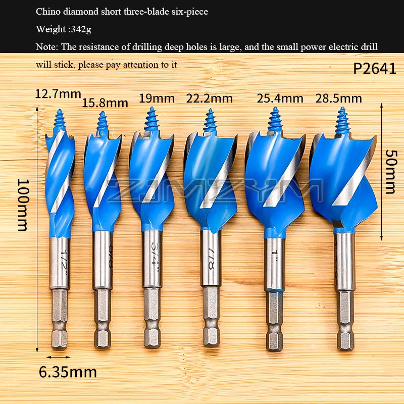 6Pcs/Set Woodworking Auger Drill 1/2