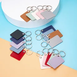 10PCS 50mm Pu Leather Square Rectangle Double-sided Keychain  Can Print Logo Simple Car Key Chain Pendant For Free  Shipping