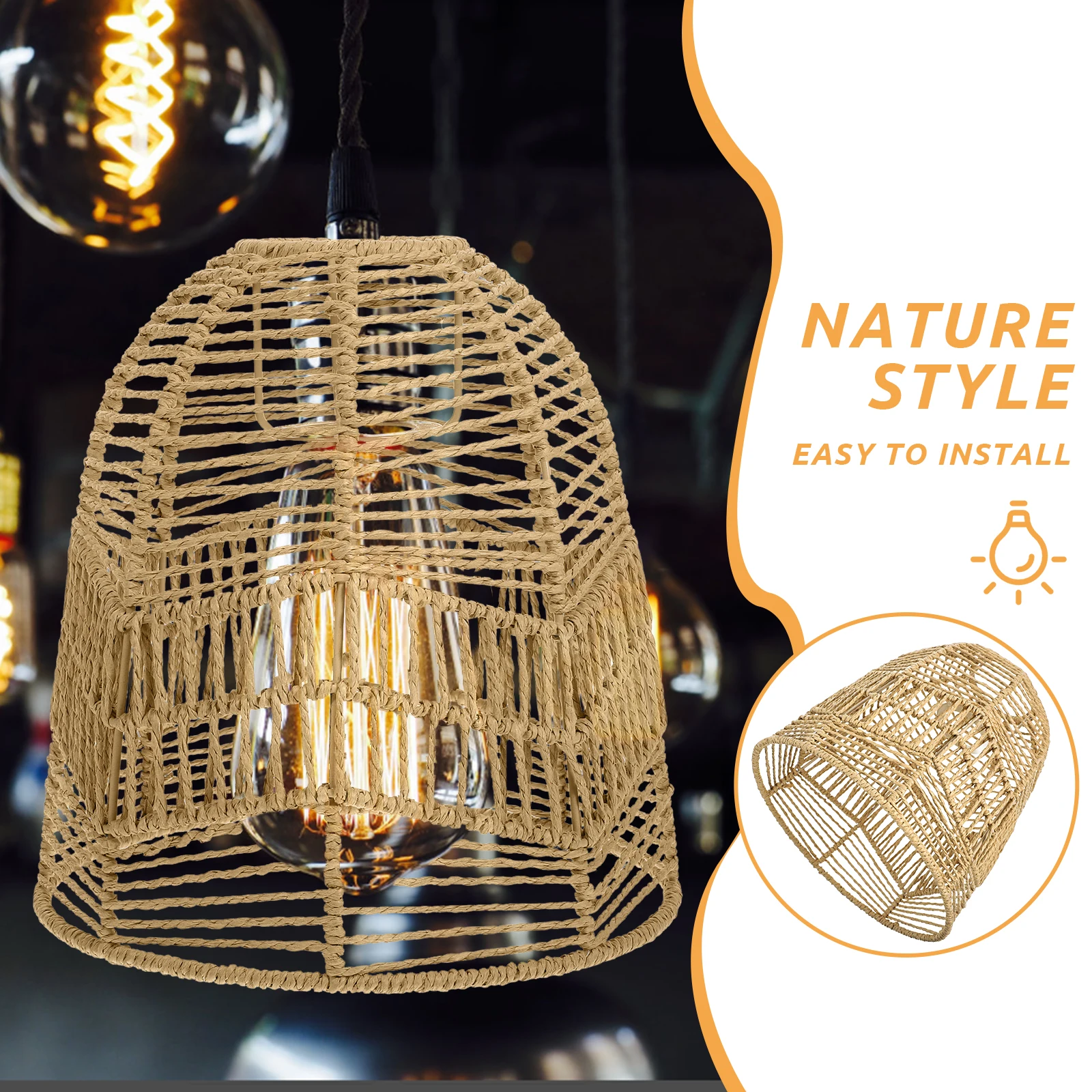 

Imitation Rattan Woven Lampshade Modern Chic Style Suitable for Chandeliers Living Room Study Room Warm Light Shade Decorative