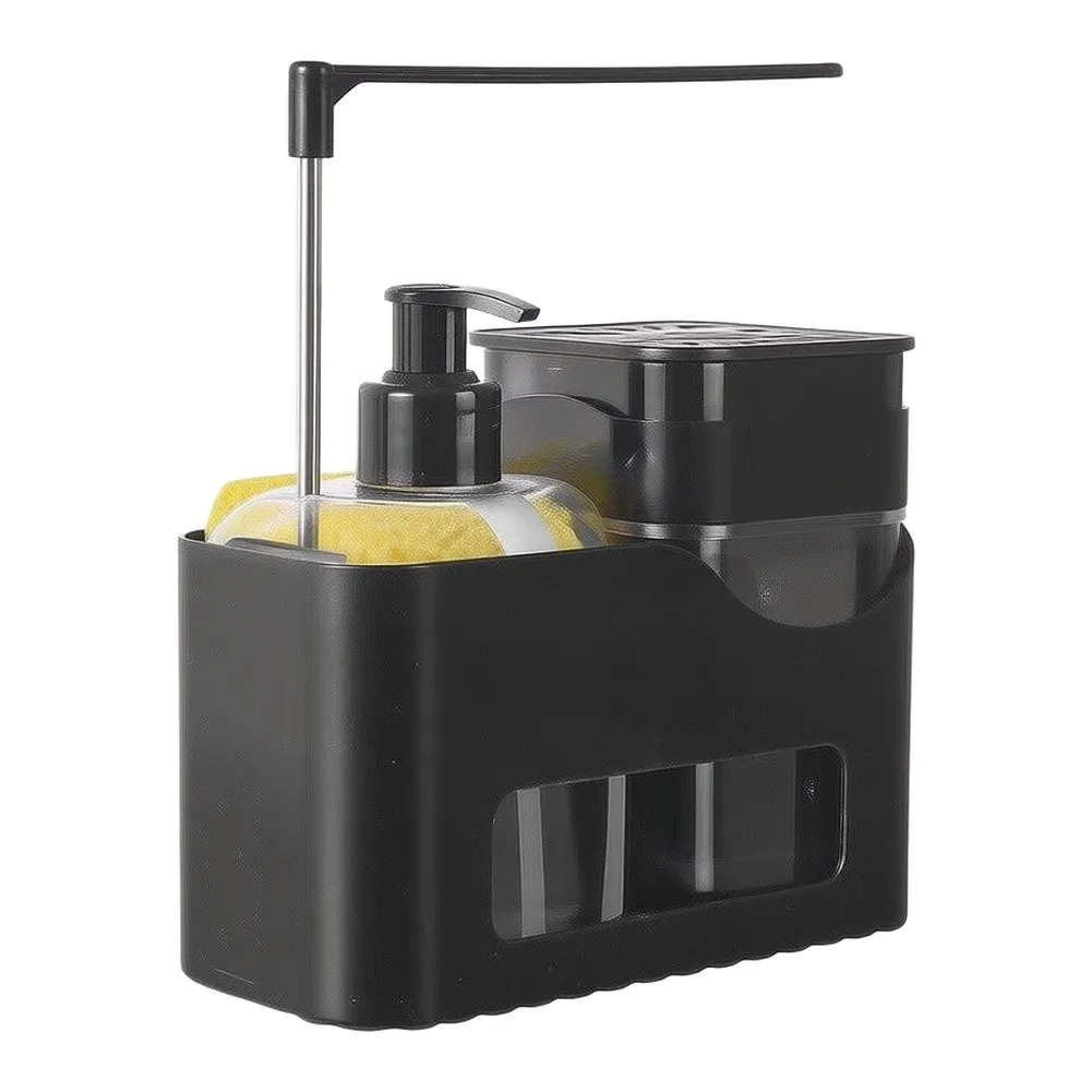 ABS Black 5-in-1 For Kitchen Sink Organizer Soap Dispenser for Hand Soap Dish Soap Sponge Holder Dishcloth Rack Drainage