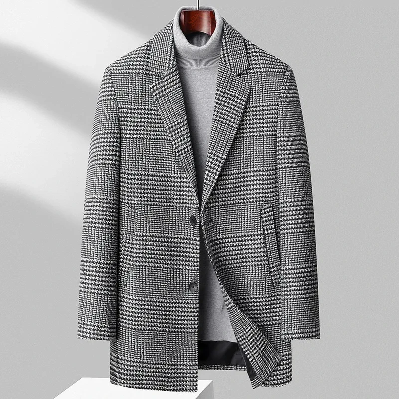 

T62 High end fashion new men's business casual with herringbone wool trench coat polyester winter suit